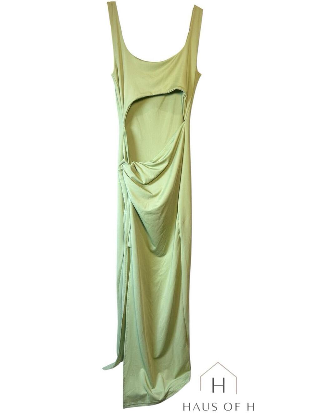 Light Green Sleeveless Cut Out Side Slit Maxi Dress M